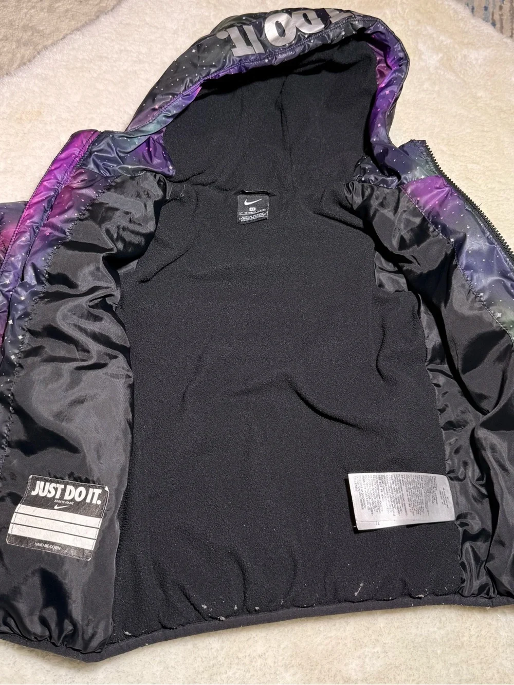 Nike Kids Full-Zip Just Do It Puffer Jacket galaxy print black/pink size 4T